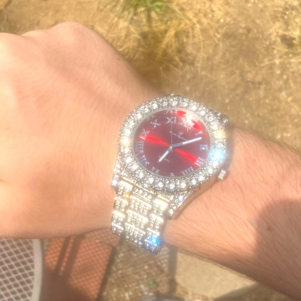 CR Rolex lookalike with a red face & lab grown authentic moissinite diamonds.